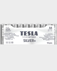 Tesla Silver+ AA Alkaline Batteries | 1.5V | Long-Lasting Power for Remotes, Toys, Clocks & Everyday Devices | Pack of 10