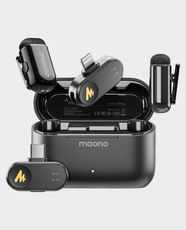 Maono Wave T1 Mini Wireless Lavalier Camera Microphones | USB-C And Lightning Dual Receiver | 20Hz - 20kHz Frequency Response | 4-Level AI Noise Cancellation | Up to 30 Hours Battery | iPhone, Android, Tablets Compatible - Black