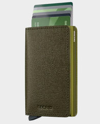 [VP]Secrid Miniwallet | Leather | Matte Finish | 2 Card Slots and 1 Currency Slot | RFID Protected | Snap Button Closure - Crisple Kelp Olive