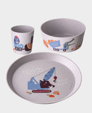 Koziol Connect Trucks Small Tableware Sets | Plate + Bowl + Cup | 100% Co2 Neutral | Organic Bio-circular | BPA free | melamine free | 100% recyclable - Grey