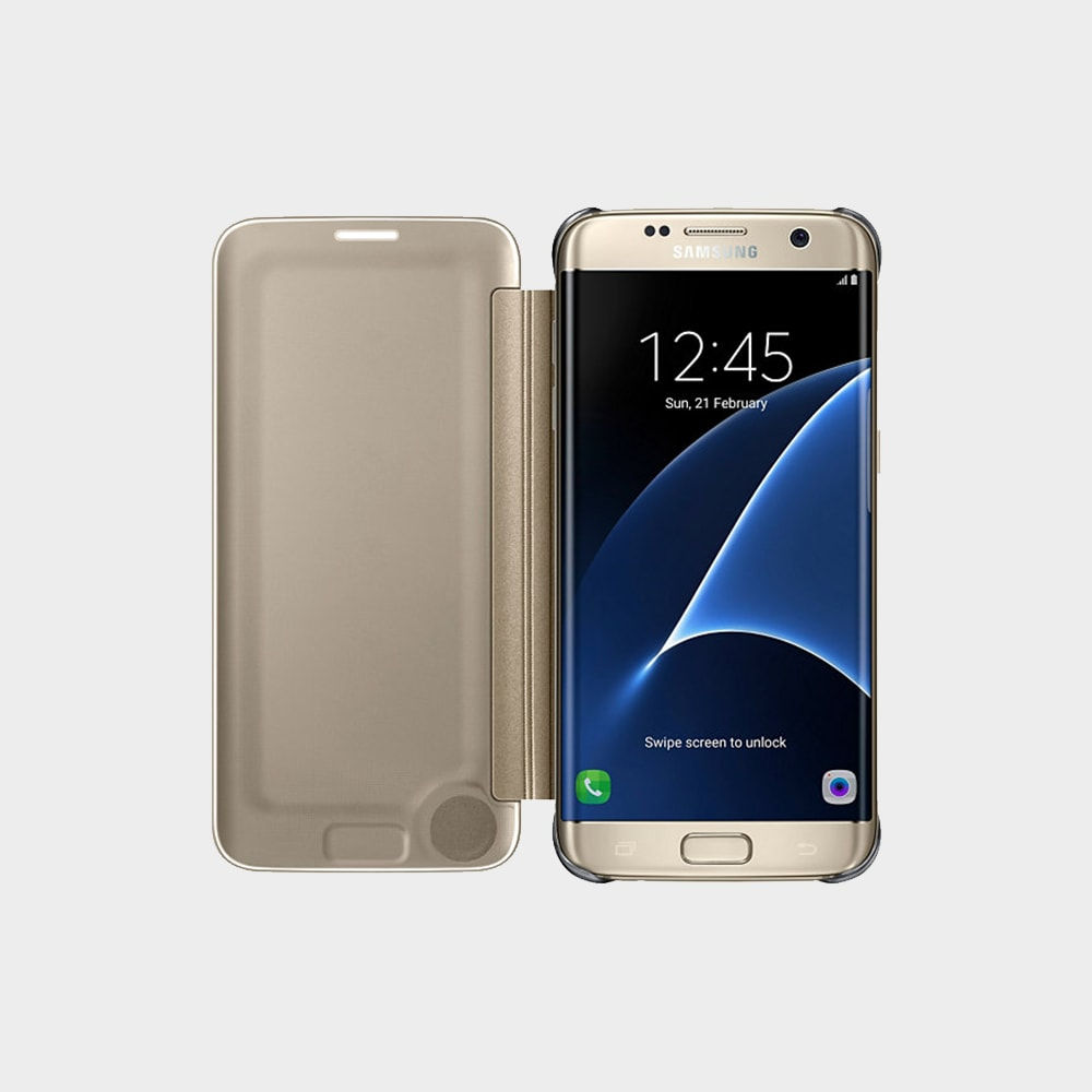 Buy Samsung Galaxy S7 Edge Clear View Cover Gold Price in Qatar