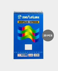 Sinarline A5 Spiral Shorthand Pad (5x8 Inch) | 56 GSM | 70 Sheets | Top Spiral | Ruled (Pack of 20)