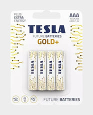 Tesla Gold+ AAA Alkaline Batteries | 1.5V | For TV Remotes, Cameras, Toys, Keyboards & Everyday Electronics | Pack of 4