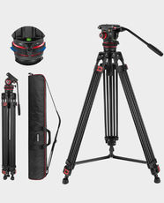 NEEWER TP75 74 Inch Pro Video Tripod with Fluid Head | Stable Aluminum Alloy Legs with Anti-Slip Pads | Adjustable Pan/Tilt Fluid Drag | Quick-Release Plate |10kg Maximum Load Capacity - Black