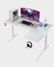 Chatty Corner L-Shaped Gaming Desk with RGB Lights | 160cm Gaming Workstation | Cup Holder and Headphone Hook | CS-LCDSK09 - White