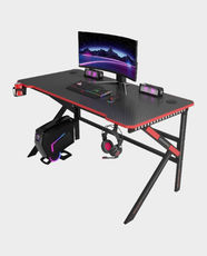 Chatty K-Shaped Gaming Desk | Carbon Fiber Finish | 100 Kg Maximum Load | Built-In Cup Holder and Headset Hook | Ideal for Gaming Setups, Home Office Use, Creative Workstations, Study Desks | 562-13 - Black