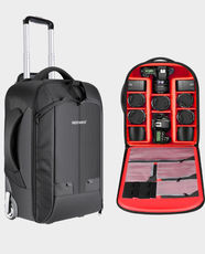 NEEWER 2-in-1 Trolley Rolling Camera Backpack | 22 x 14 x 10 inch | Weather-Resistant Nylon | 11 Removable Velcro Dividers | Ample Storage Space | Foam-padded Shoulder Straps | Dual Top Handles - Red