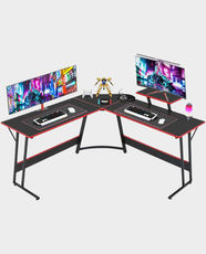Chatty L-Shaped Gaming Desk and Corner Office Desk | Ergonomic Layout | Elevated Monitor Stand | Durable Construction | Ideal for Gaming Setups, Home Office Use, Creative Workstations, Study Desks | 562-12 - Black