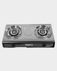 Impex 2-Burner Stainless Steel LP Gas Stove | High Efficiency Brass Burners | Ergonomic Knobs | Durable & Easy to Clean | IGS 124 - Silver