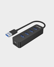 UNITEK uHUB Q4 4 Ports Powered USB 3.0 Hub | 15cm Cable Length | USB-C Power Port | 5Gbps Data Transfer Speed | H1117A - Black