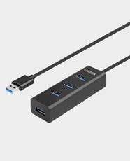 UNITEK 4 Ports Powered USB 3.0 Hub | 30cm Cable Length | USB-A PD 12W | 5Gbps Data Transfer Speed | Y-3089 - Black