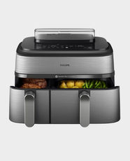 Philips 5000 Series Dual-Basket Airfryer With Steam | 1M Cable | 9 L Capacity | 2750W Power | 90% Less Fat | NA555/09 - Silver