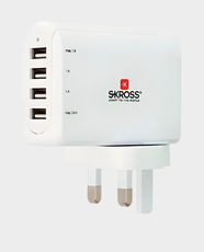 SKross MUV 4-Port USB Travel Adapter | Compatible With USB Devices (Smartphone, Tablet, Camera) | 625W Maximum Power | Compact & Lightweight - White