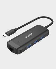 UNITEK uHUB Q4+ 4-in-1 USB3.1 Type-C Hub | Gigabit Ethernet RJ45 | BC1.2 Charging | Optional Micro USB Power | LED Indicator | H1110A - Black