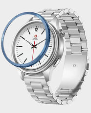 Swiss Military Dom 8 Smartwatch | 1.43-inch AMOLED Display | Silver Strap and Blue watch Ring | GPS and Health Tracking | Touchscreen | Fitness and Sleep Monitoring | SM-WCH-DOM8-SILF-BLU-RING-STLS - Steel/Blue