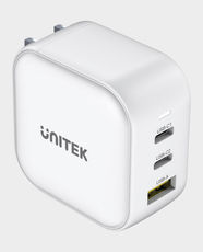UNITEK 66W 3-in-1 Gan Travel Charger | 2x USB-C PD and 1x USB-A QC | UK/EU/US/AU Replaceable Plugs | Simultaneous Multi-device Charging | Four Protection Circuits | P1108AWH - White