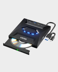 UNITEK 5-in-1 External Optical Drive with USB Hub | CD/DVD Reader and Writer | 2 x USB-A + 1 x USB-C + SD Card Slot | 5Gbps High-Speed | Windows and macOS Compatible | Plug and Play | T1037A01 - Black
