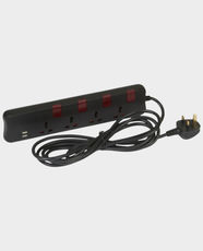 Legrand Multi-Outlet Extension Socket | MS Standard | 4× 2P+E Outlets | 4 Single-Pole Switches | 2× USB-A Ports | British Standard Plug | 3 m Cord | LG698502 – Black
