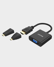 UNITEK HDMI to VGA Adapter with 3.5mm for Stereo Audio | Mini and Micro HDMI Adapters | 20cm Cable Length | Supports Up to 1080P UXGA | Y-6355 - Black