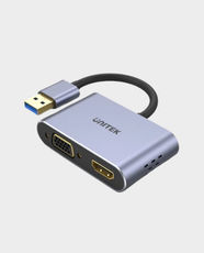 UNITEK USB 3.0 Type-A to HDMI & VGA Adapter | 15cm Cable | 5Gbps Data Transfer | Supports Up to 1080p@60Hz | V1304A – Space Grey