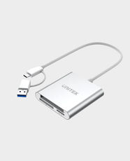 UNITEK 3 Ports USB 3.0 Card Reader With USB-C Adapter | 30cm Cable Length | Transfer Speed Up to 5Gbps | Compatible CF, SD and Micro SD Cards | Y-9313D - Aluminium
