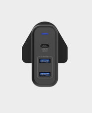 UNITEK 60W Wall Charger | 3-Port USB-C PD & USB-A QC3.0 | Fast Charging | UK Plug | Compact Travel Adapter | Compatible with MacBook, HP, Dell, iPhone, iPad, Android | P1103A - Black