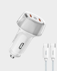 Trands Glassy Series 60W Car Charger | Dual USB C Ports | USB-C to USB-C 1m Cable | Short Circuit and Overheat Protection | TR-AD9813 - White