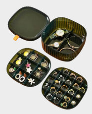 Transparent Organizer Jewelry Box | Multi-Compartment | Clear Acrylic | Removable Lid - Blackish Green