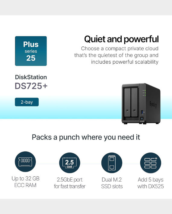 Buy Synology DS725 Plus 2 Bay NAS Enclosure in Qatar - AlaneesQatar.Qa