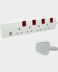 Legrand Multi Extension Socket | 4 × AC Outlets | 4 Single-Pole Switches | 2 × USB Type-A | BS Plug | 3m Cord | LG698520 - White
