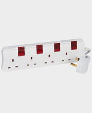 Legrand Multi-Outlet Extension Socket | British Standard | 4 × AC Outlets | 4 Illuminated Switches | BS Plug | 3m Cable | LG698504 - White