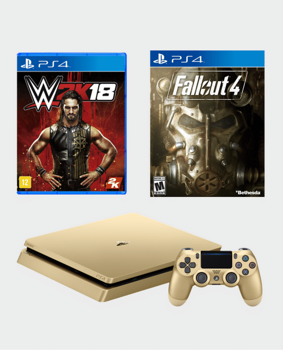 Sony Playstation 4 Slim 500GB Gold Console Bundle With 2 Controllers