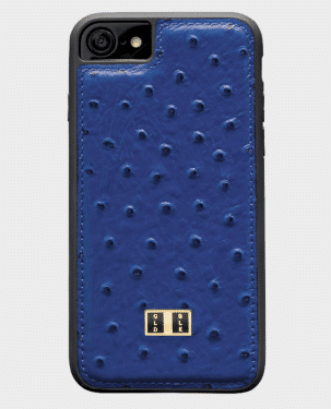 Gold Black iPhone 7 Leather Case Ostrich Royal Blue in Qatar