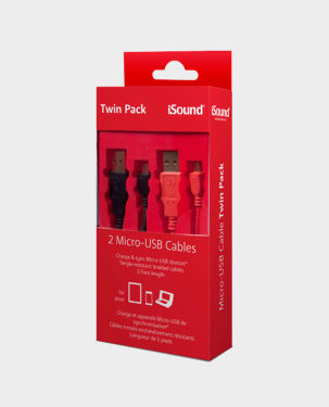 I Sound 6773 Micro-USB Cable 2 Pack - Black & Red