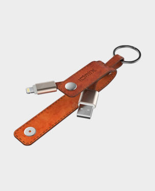 Idmix DL08 MFI Certified Leather Key Chain with USB Lightning Cable - Brown in Qatar