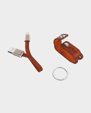 Idmix DL08 MFI Certified Leather Key Chain with USB Lightning Cable Brown
