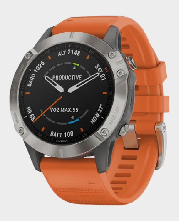Garmin 010-02158-14 Fenix 6 Pro Sapphire Edition Smartwatch – Titanium/Orange