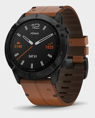 Garmin 010-02157-14 Fenix 6X Sapphire Smart Watch Black DLC with Chestnut Leather Band in Qatar