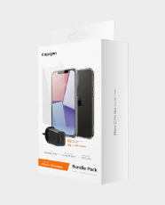 Spigen Bundle Pack iPhone 12 Pro Max (Crystal Flex Case, Glas Tr Slim Tempered Glass, F210 UK Wall Charger) in Qatar