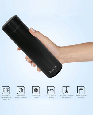 Blupebble Smart Water Bottle with LED Temperature Indicator 500ml Black