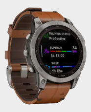 Garmin 010-02540-31 Fenix 7 Sapphire Solar Edition Titanium with Chestnut Leather Band