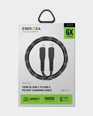 Energea Nyloflex 100W 5A USB-C to USB-C PD Fast Charging Cable 1.5m