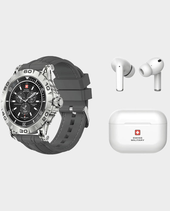 Swiss Military Dom 2 Smart Watch Silicon Strap (Grey) + Delta True Wireless Headset (White)