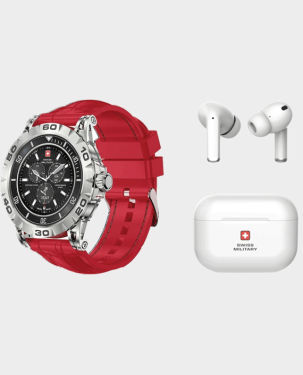 Swiss Military Dom 2 Smart Watch Silicon Strap (Red) + Delta True Wireless Headset (White) in Qatar