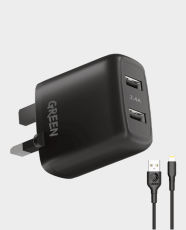 Green Compact Dual USB Port Wall Charger 12W with PVC Lightning Cable 1.2m in Qatar