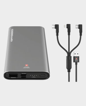 Swiss Military Bundle Chandoline 10000mAh 20W Type-C Power Bank (Silver) + Swiss Military USB-A To Type-C / Lightning / Micro 20W 2m Cable (Black) in Qatar
