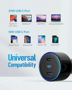 Anker A2725H11 Power Drive III Duo 48W Car Charger With 2 USB-C Power IQ 3.0 Ports