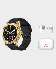 Swiss Military Dom 2 Smart Watch Yellow Gold Frame Silicon Strap (Black) + Delta True Wireless Earbuds (White) in Qatar