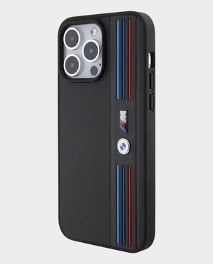 BMW M Pu Leather With Mesh Tricolor Pattern iPhone 15 Pro (Black)
