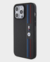 BMW M Pu Leather With Mesh Tricolor Pattern iPhone 15 Pro (Black)